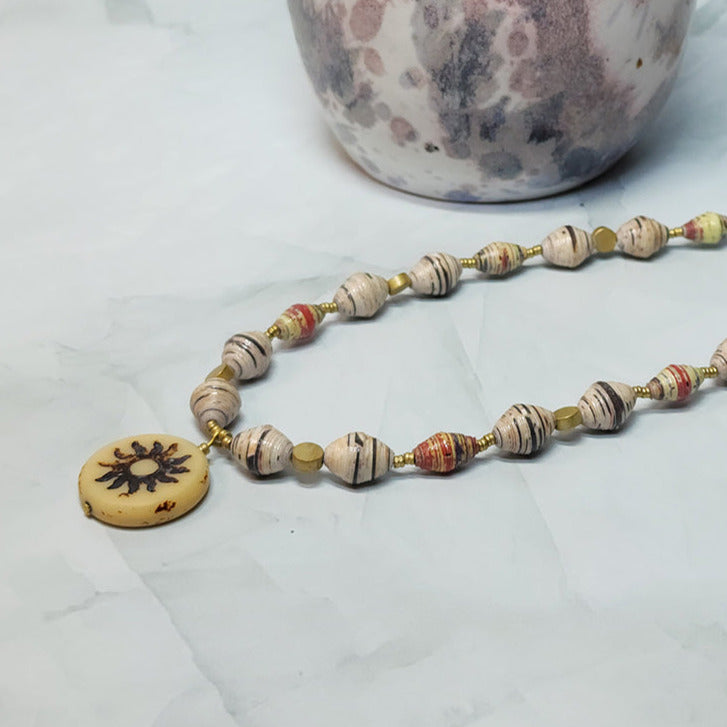 Sun Coin Paper Bead Necklace - 17