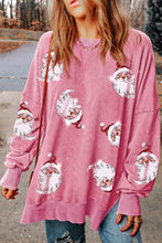 Load image into Gallery viewer, Sequin Santa Drop Shoulder Slit Sweatshirt
