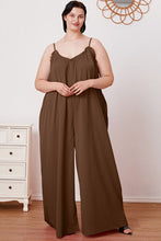 Load image into Gallery viewer, Full Size Ruffle Trim Tie Back Cami Jumpsuit with Pockets
