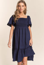 Load image into Gallery viewer, J.NNA Smocked Bow Back Ruffle Hem Dress
