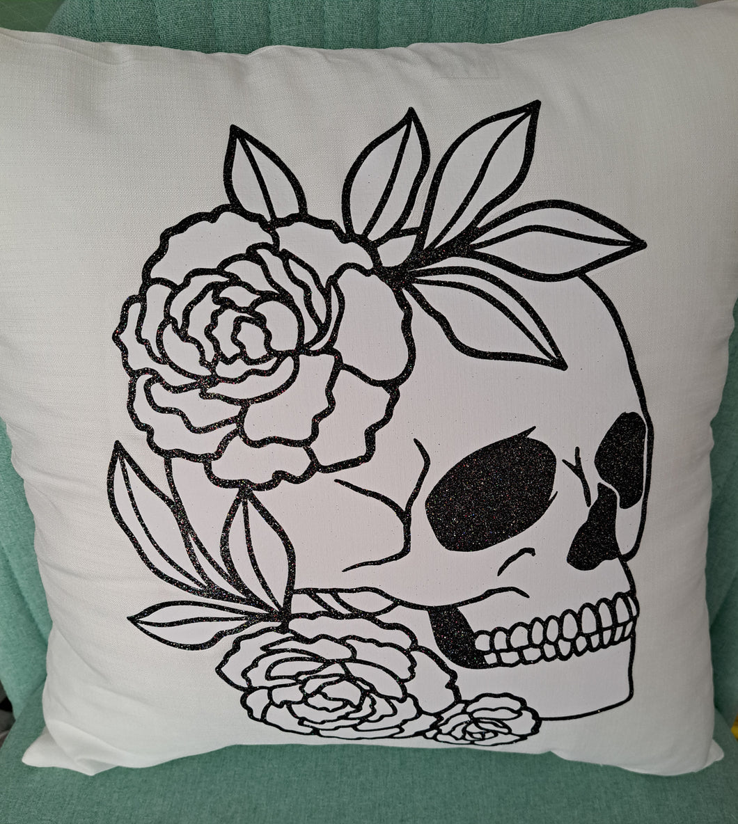 18x18 Floral Skull Pillow