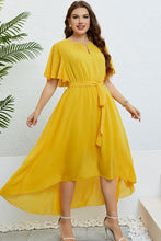 Load image into Gallery viewer, Belted Flutter Sleeve High-Low Dress
