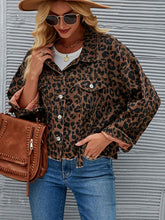 Load image into Gallery viewer, Leopard Button Up Dropped Shoulder Denim Jacket
