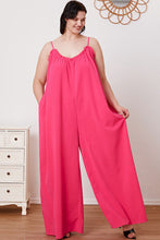 Load image into Gallery viewer, Full Size Ruffle Trim Tie Back Cami Jumpsuit with Pockets
