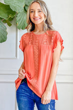 Load image into Gallery viewer, And The Why Lace Detail Ruffle Short Sleeve Blouse
