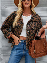 Load image into Gallery viewer, Leopard Button Up Dropped Shoulder Denim Jacket
