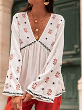 Load image into Gallery viewer, Embroidered V-Neck Long Sleeve Blouse
