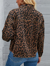 Load image into Gallery viewer, Leopard Button Up Dropped Shoulder Denim Jacket
