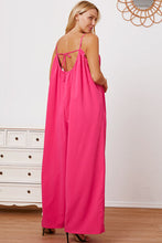 Load image into Gallery viewer, Full Size Ruffle Trim Tie Back Cami Jumpsuit with Pockets
