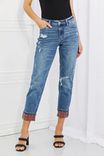 Load image into Gallery viewer, Judy Blue Gina Full Size Mid Rise Paisley Patch Cuff Boyfriend Jeans

