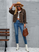 Load image into Gallery viewer, Leopard Button Up Dropped Shoulder Denim Jacket
