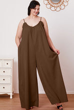 Load image into Gallery viewer, Full Size Ruffle Trim Tie Back Cami Jumpsuit with Pockets
