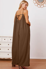 Load image into Gallery viewer, Full Size Ruffle Trim Tie Back Cami Jumpsuit with Pockets
