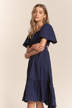 Load image into Gallery viewer, J.NNA Smocked Bow Back Ruffle Hem Dress
