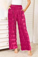 Load image into Gallery viewer, Double Take Full Size High Waist Tiered Shirring Velvet Wide Leg Pants
