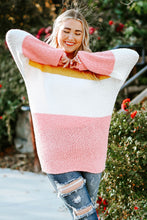 Load image into Gallery viewer, Plus Size Color Block Round Neck Sweater
