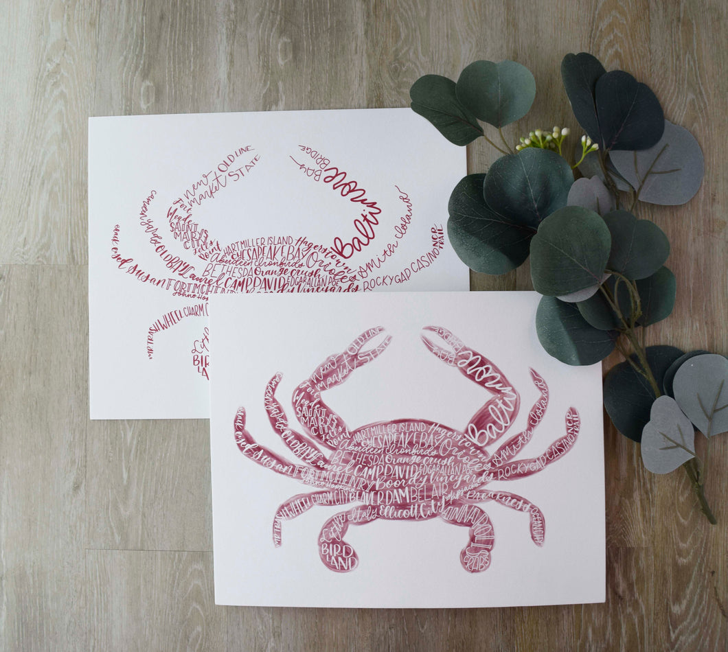Painted Hand Lettered Crab Print