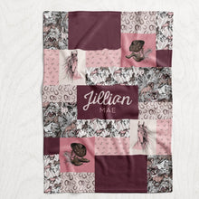 Load image into Gallery viewer, Personalized Girl&#39;s Pink Wild Horses Blanket - Faux Quilt Style Plush Minky Blanket
