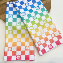 Load image into Gallery viewer, Rainbow Checkered Retro Waffle Kitchen Dish Towel
