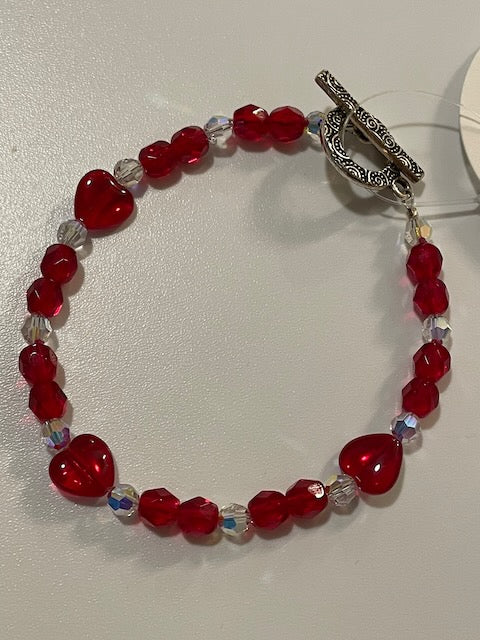 Glass Heart and Crystal Bracelet