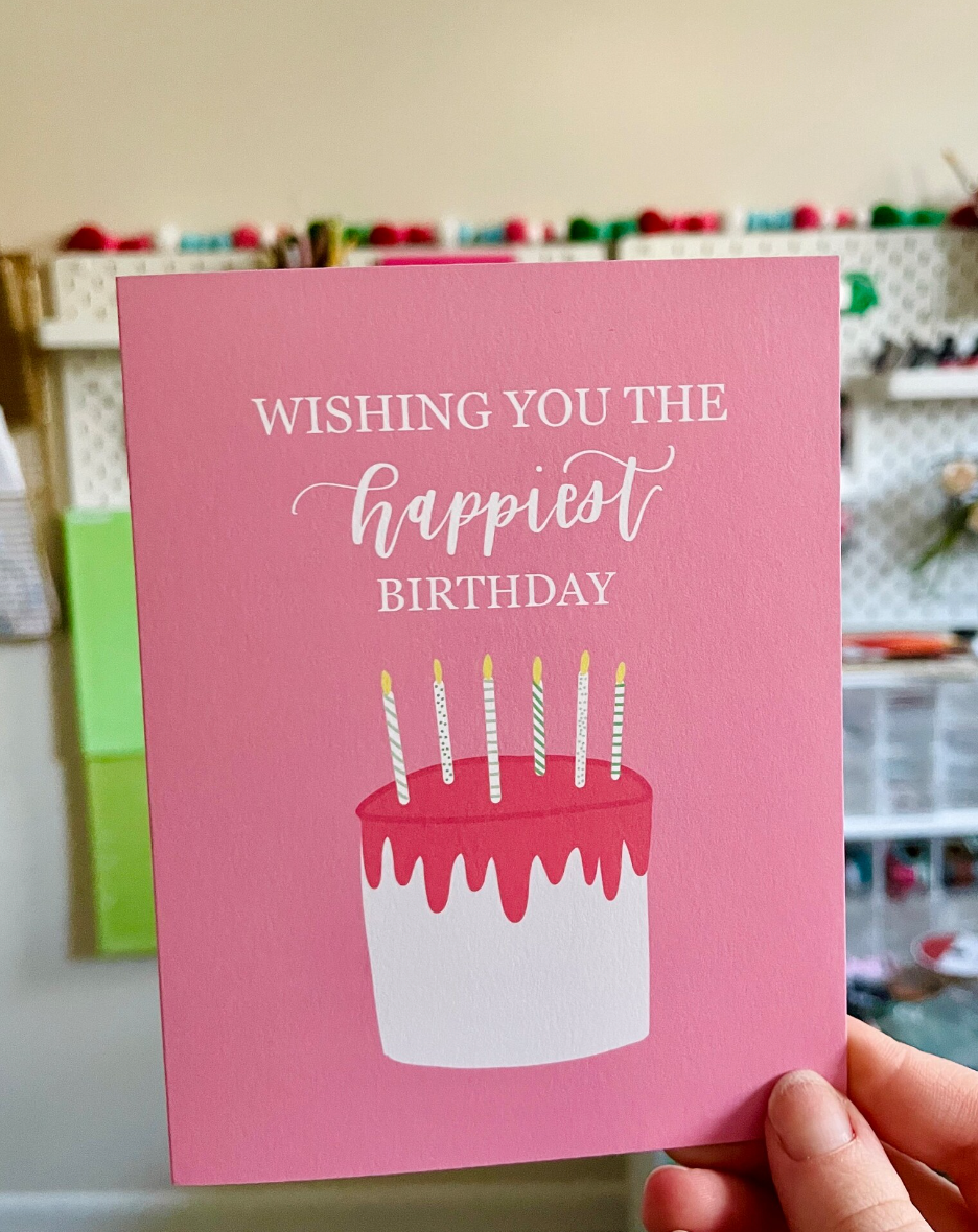 Pink Birthday Card. Wishing You the Happiest Birthday