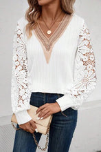 Load image into Gallery viewer, Lace Detail V-Neck Long Sleeve Blouse
