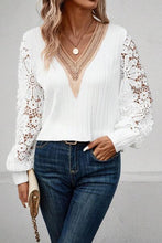 Load image into Gallery viewer, Lace Detail V-Neck Long Sleeve Blouse
