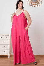 Load image into Gallery viewer, Full Size Ruffle Trim Tie Back Cami Jumpsuit with Pockets
