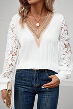 Load image into Gallery viewer, Lace Detail V-Neck Long Sleeve Blouse
