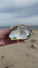 Load and play video in Gallery viewer, White Flower Decoupaged Oyster Shell
