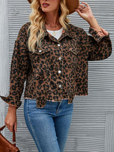 Load image into Gallery viewer, Leopard Button Up Dropped Shoulder Denim Jacket
