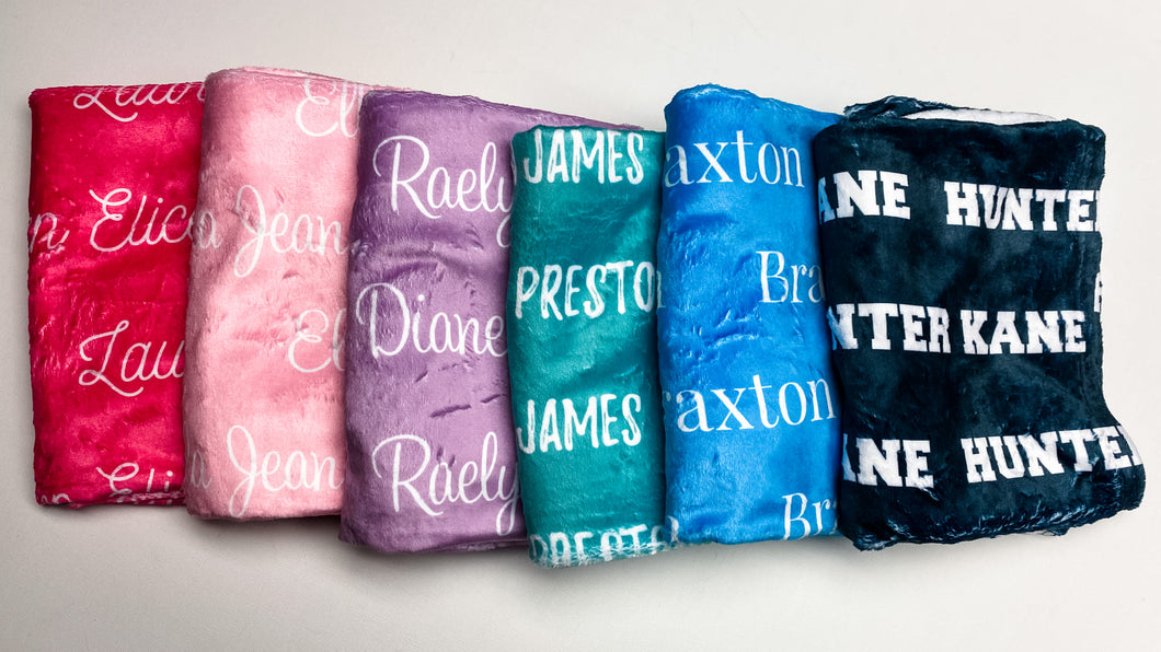 Personalized Repeating Name Plush Minky Blanket - Design It Yourself Font & Color Selection