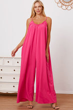 Load image into Gallery viewer, Full Size Ruffle Trim Tie Back Cami Jumpsuit with Pockets
