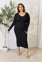 Load image into Gallery viewer, Culture Code Full Size Ribbed Long Sleeve Midi Slit Dress
