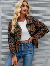 Load image into Gallery viewer, Leopard Button Up Dropped Shoulder Denim Jacket
