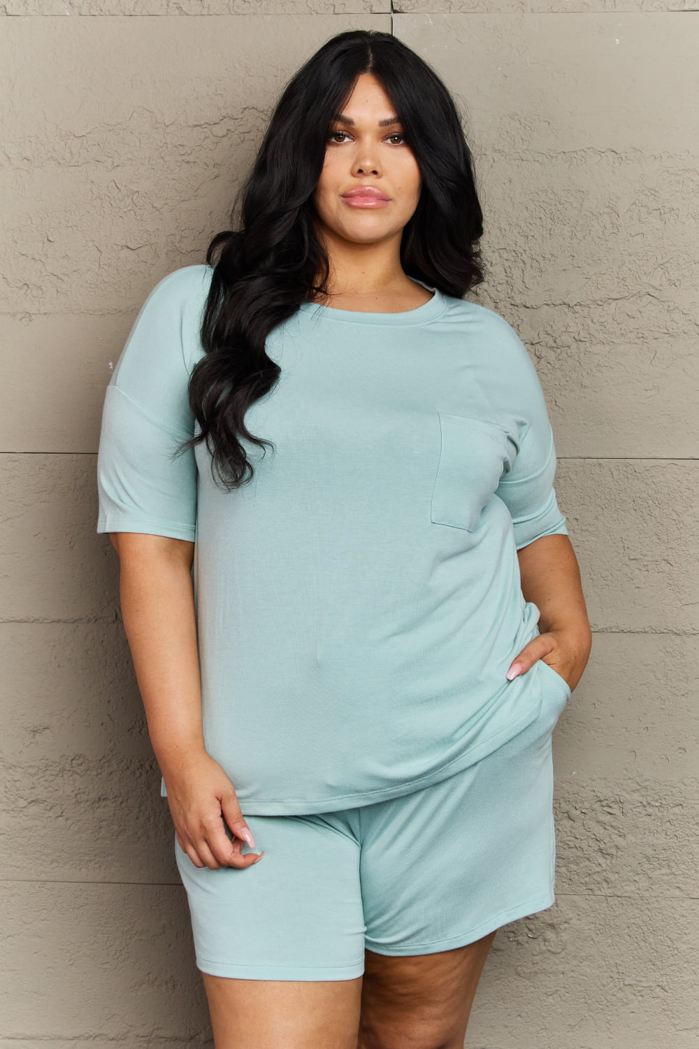 Zenana In The Moment Plus Size Lounge Set in Light Green