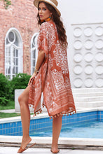 Load image into Gallery viewer, Printed Tassel Trim Open Front Cardigan
