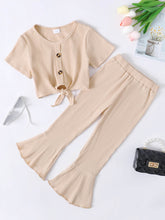 Load image into Gallery viewer, Girls Ribbed Buttoned Top and Flare Pants Set
