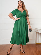 Load image into Gallery viewer, Plus Size Short Sleeve Surplice Neck Midi Dress
