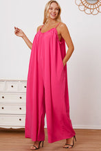 Load image into Gallery viewer, Full Size Ruffle Trim Tie Back Cami Jumpsuit with Pockets
