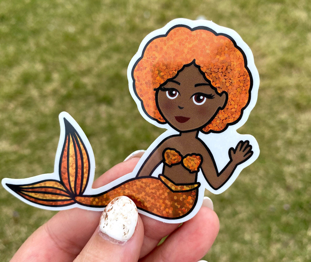 Glitter Orange Mermaid Sticker