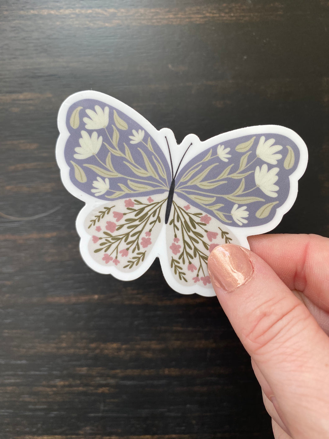 Purple Floral Butterfly Sticker