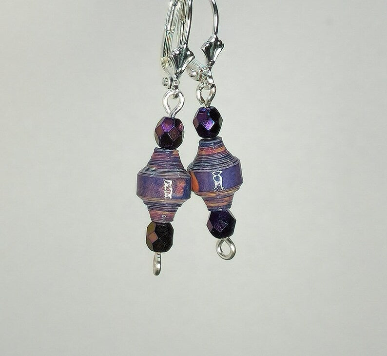 Small Purple Lantern Paper Bead Earrings - 1-1/2