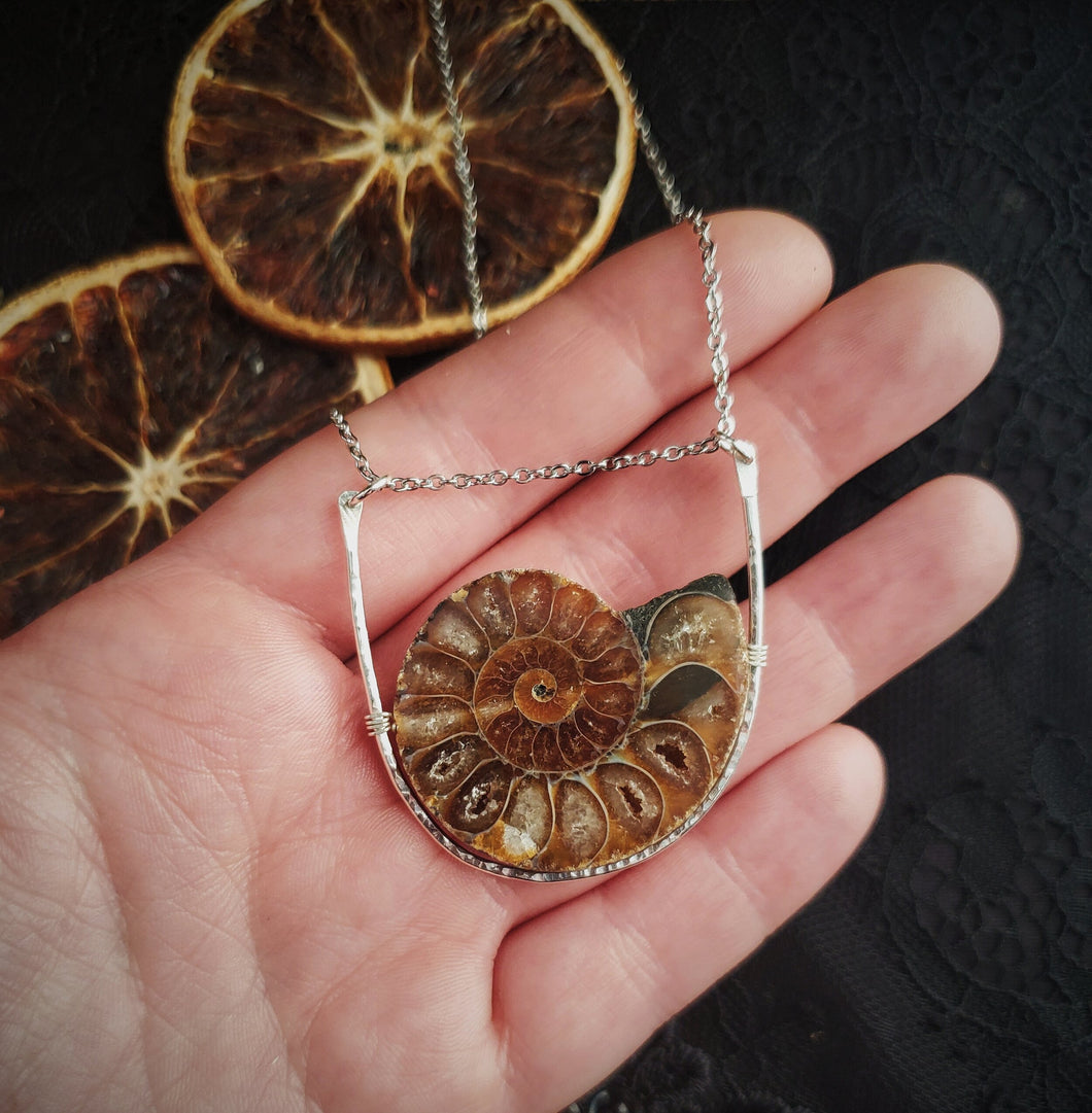 Ammonite cradle necklace